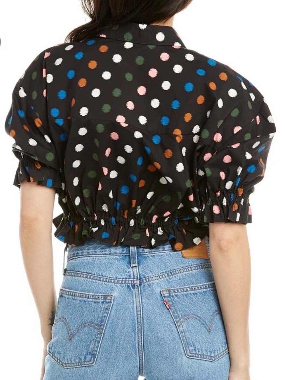 Carolina Herrera Black Button-Down Polka Dot Crop Top size 4 - Picture 2 of 14